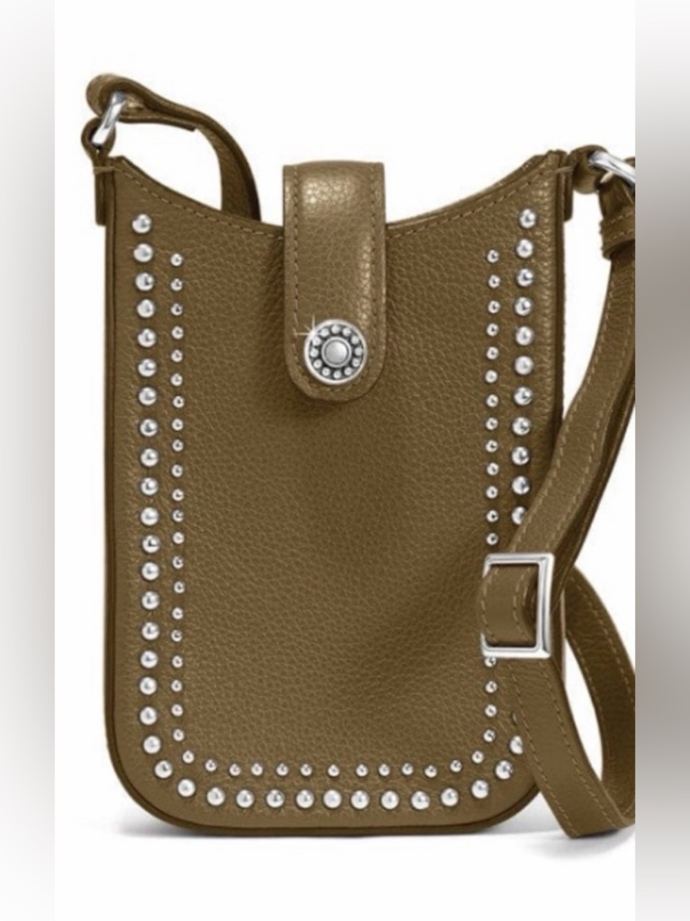 Brighton Pretty Tough Phone Pouch Olive Green Studded Crossbody-EUC